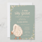 Cute Goose Minimal Boho Green Baby Shower 招待状 (正面)
