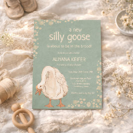 Cute Goose Minimal Boho Green Baby Shower 招待状