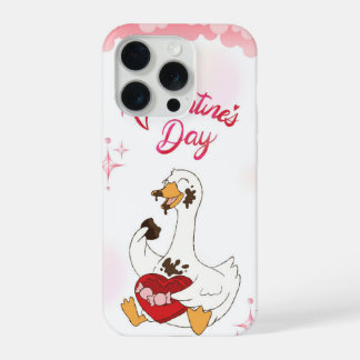 Cute Goose Valentine Chocolate Love Illustration iPhone 15 Proケース