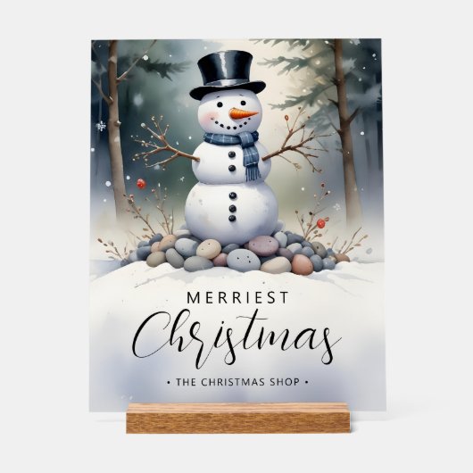 Cute Gorgeous Snowman Frosted Landscape Forest アクリルサイン (正面)