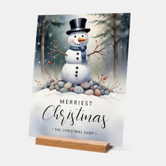 Cute Gorgeous Snowman Frosted Landscape Forest アクリルサイン (傾斜)
