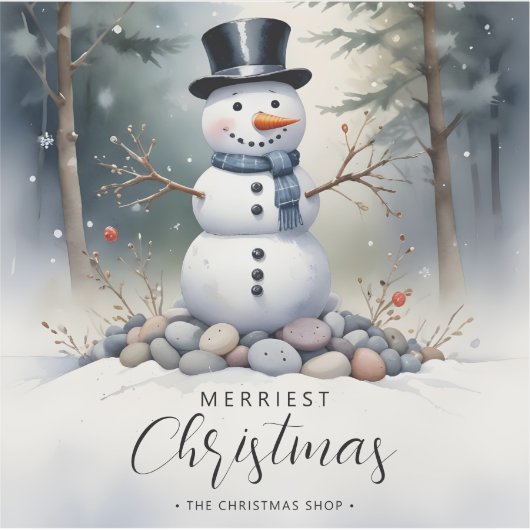 Cute Gorgeous Snowman Frosted Landscape Forest シール (正面)