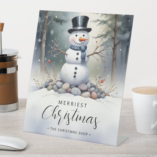 Cute Gorgeous Snowman Frosted Landscape Forest  台座サイン (インサイチュ)