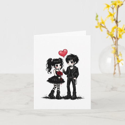 Cute Goth Love Greeting Card | Dark Romance Gothic カード (黄色い花)