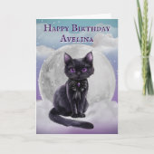 Cute Gothic Black Cat Full Moon Birthday Card カード (正面)