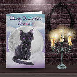 Cute Gothic Black Cat Full Moon Birthday Card カード
