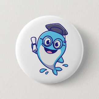 Cute Graduate Whale with Graduation Cap and Diplom 缶バッジ