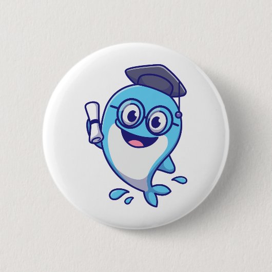 Cute Graduate Whale with Graduation Cap and Diplom 缶バッジ (正面)
