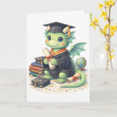 Cute Graduation Dragon Greeting Card カード (黄色い花)