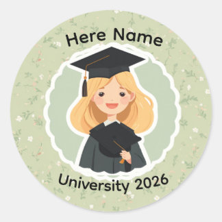 Cute Graduation Girl ,Class of 2026 Custom Name  ラウンドシール