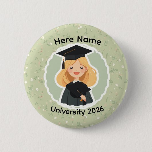 Cute Graduation Girl ,Class of 2026 Custom Name  缶バッジ (正面)