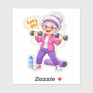 Cute Grandma Exercising Custom-Cut Vinyl Sticker シール