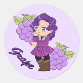 Cute Grape Theme Chibi with Grape Background ラウンドシール