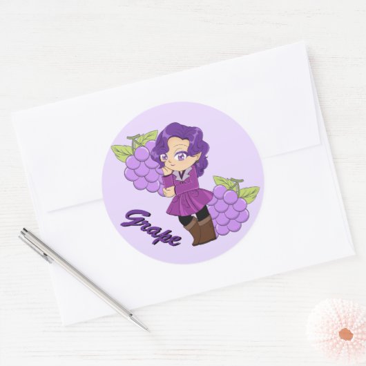 Cute Grape Theme Chibi with Grape Background ラウンドシール (封筒)