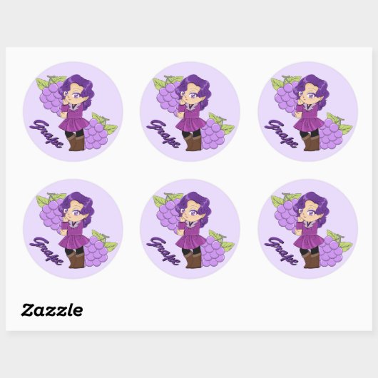 Cute Grape Theme Chibi with Grape Background ラウンドシール (シート)