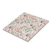 Cute Gray Bunny with Colorful Tulips タイル (側面)