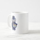 Cute Gray Cat Drummer Blue Marching Band Uniform コーヒーマグカップ (正面左)