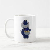 Cute Gray Cat Drummer Blue Marching Band Uniform コーヒーマグカップ (左)
