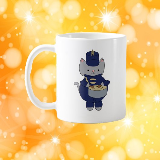 Cute Gray Cat Drummer Blue Marching Band Uniform コーヒーマグカップ