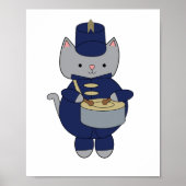 Cute Gray Cat Marching Band Drummer Illustration ポスター (正面)