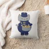 Cute Gray Cat Marching Band Drummer Music クッション (ブランケット)