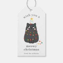 Cute Gray Cat Meowy Christmas Custom Holiday ギフトタグ