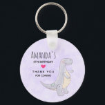 Cute Gray Dinosaur Toy Watercolor Birthday キーホルダー<br><div class="desc">A birthday thank you key chain with a cute illustration featuring a grayish purple dinosaur.</div>