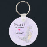 Cute Gray Dinosaur Toy Watercolor Birthday キーホルダー<br><div class="desc">A birthday thank you key chain with a cute illustration featuring a grayish purple dinosaur.</div>