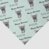 Cute gray happy birthday custom name pug dog blue 薄葉紙 (詳細)