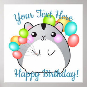 Cute Gray Kawaii Hamster ポスター