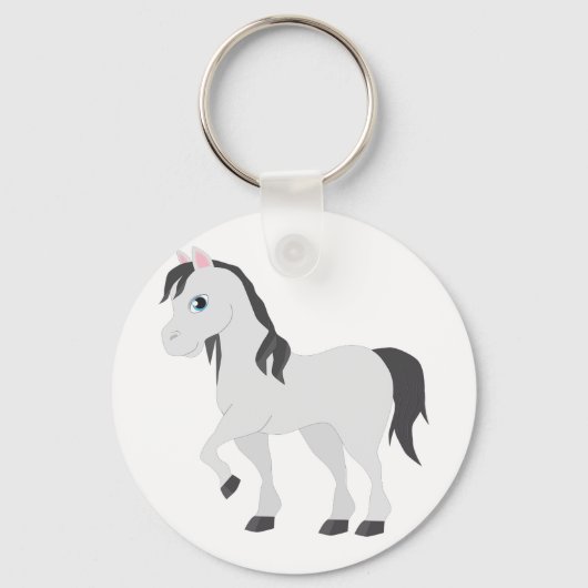 Cute Gray Pony Cartoon Whimsical Horse キーホルダー (正面)