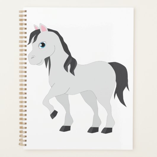 Cute Gray Pony Cartoon Whimsical Horse プランナー手帳 (正面)