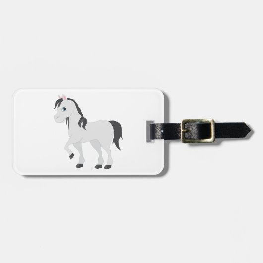 Cute Gray Pony Cartoon Whimsical Horse ラゲッジタグ (正面横)