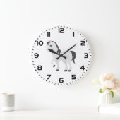 Cute Gray Pony Cartoon Whimsical Horse ラージ壁時計 (ホーム)