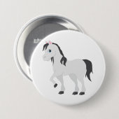 Cute Gray Pony Cartoon Whimsical Horse 缶バッジ (正面&裏面)