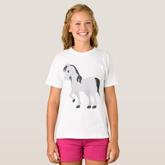 Cute Gray Pony Cartoon Whimsical Horse Tシャツ (正面フル)
