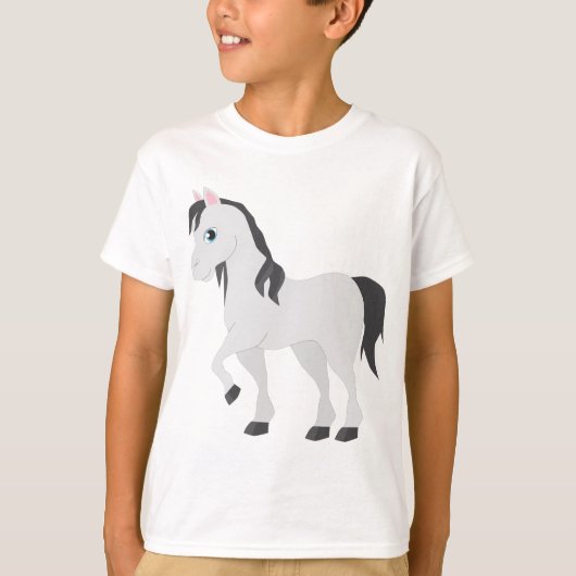 Cute Gray Pony Cartoon Whimsical Horse Tシャツ (正面)