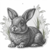 Cute Gray Rabbit Among the Grass シール (正面)