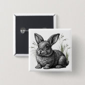 Cute Gray Rabbit Among the Grass 缶バッジ (正面&裏面)