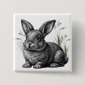 Cute Gray Rabbit Among the Grass 缶バッジ (正面)