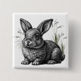 Cute Gray Rabbit Among the Grass 缶バッジ