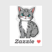 Cute Gray Tabby Cat Sticker – Adorable Cartoon Kit シール (シート)