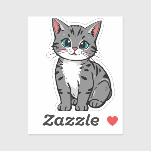 Cute Gray Tabby Cat Sticker – Adorable Cartoon Kit シール (シート)