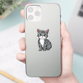 Cute Gray Tabby Cat Sticker – Adorable Cartoon Kit シール (スマートフォン)