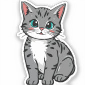 Cute Gray Tabby Cat Sticker – Adorable Cartoon Kit シール (正面)