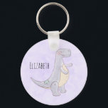 Cute Gray Tyrannosaurus Rex Dinosaur Toy キーホルダー<br><div class="desc">A key chain with a cute illustration featuring a grayish purple dinosaur.</div>