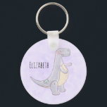 Cute Gray Tyrannosaurus Rex Dinosaur Toy キーホルダー<br><div class="desc">A key chain with a cute illustration featuring a grayish purple dinosaur.</div>