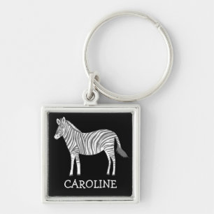 Cute gray white zebra animal print CUSTOM NAME キーホルダー