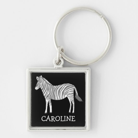 Cute gray white zebra animal print CUSTOM NAME キーホルダー (正面)
