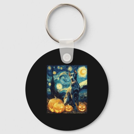 Cute Great Dane Dog Halloween Jack O Lantern Pumpk キーホルダー (正面)